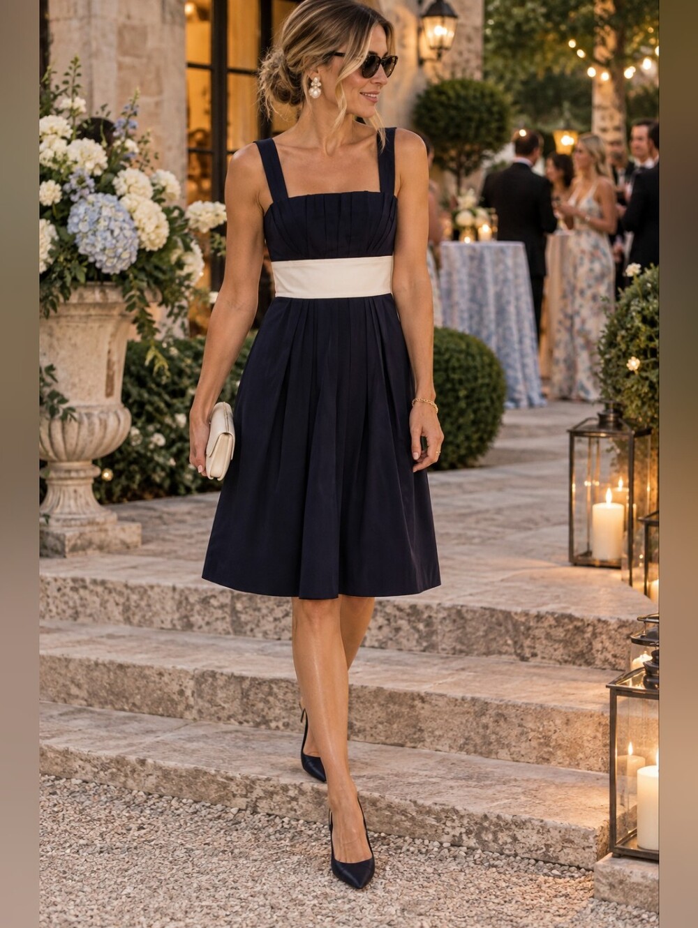 Vera wang lavender label navy / white A line Cocktail Dress sz4